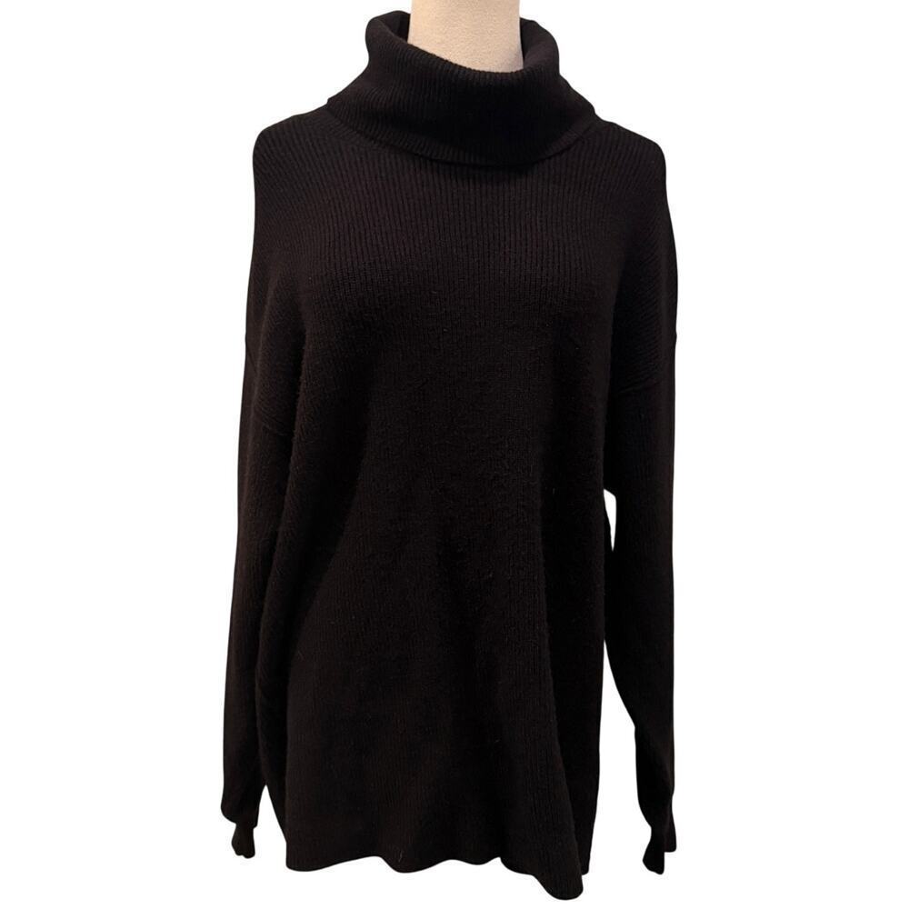 Free People Black Oversized Turtleneck Sweater XS Slouchy Pullover Fall Winter